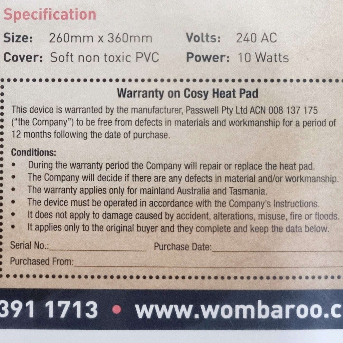 Paswell Cosy Heat Pad