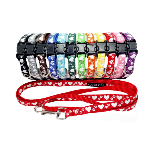 Puppy ID Collars Hearts & Paws- Puppy Paws Clip with Optional Leads