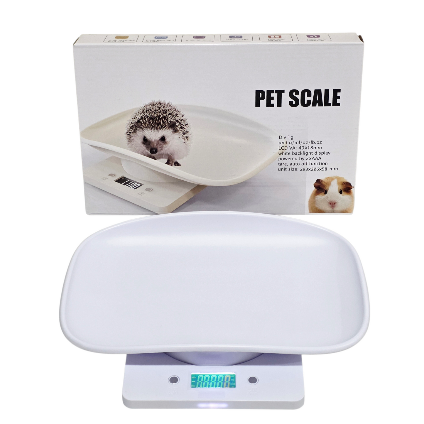 Digital Pet Scales for Pocket Pets Kittend and Small Breed Puppies with boxon a white background