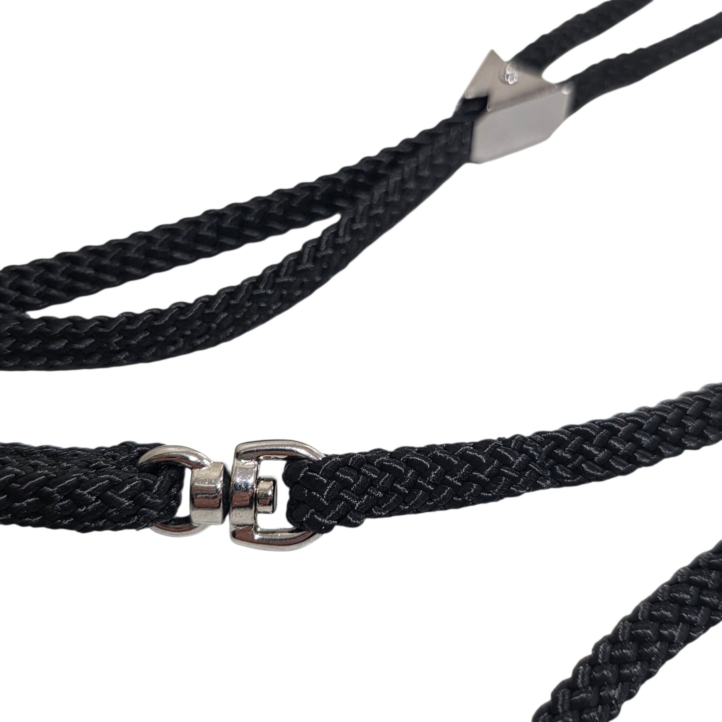 Swivel to stop martingale lead tangling and Spring loaded slide lock to set loop size