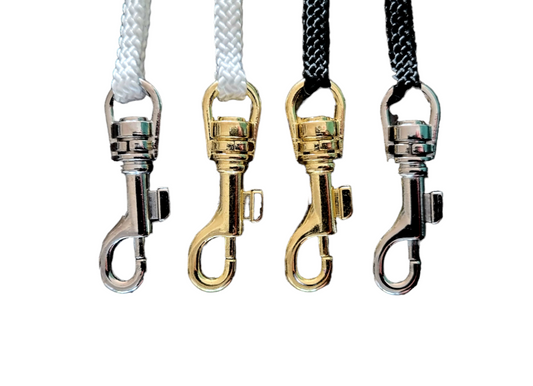 Leads 5mm Flat Nylon Cord Show with Chrome or Gold Clip - Black or White