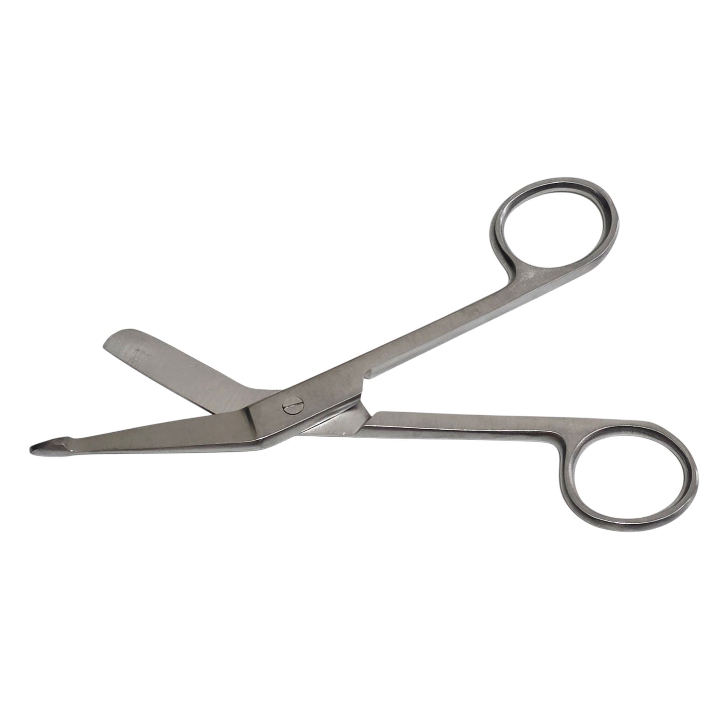 Pair of metal bandage scissors on a white background