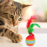 Rainbow Cat Ball with Feathers