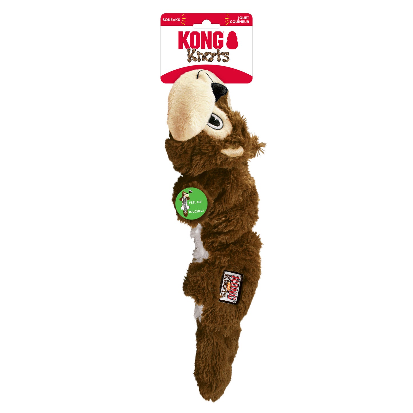 KONG Scrunch Knots Squirrel dog toy with packaging on a white background