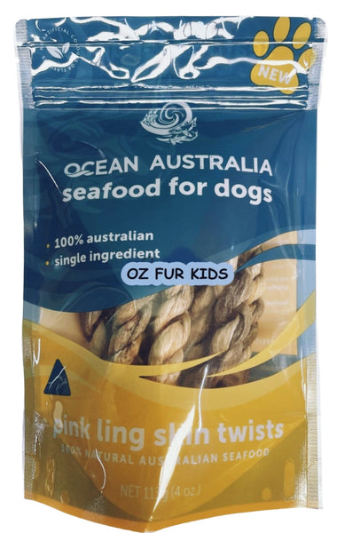 Australian Pink Ling Fish Skin Twists 113 gm – Oz Fur Kids Whelping