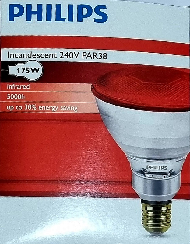 Lampe Infrarouge Philips PAR38 175W E27 240V - Éclairage Clair - Économie D'Énergie 30%