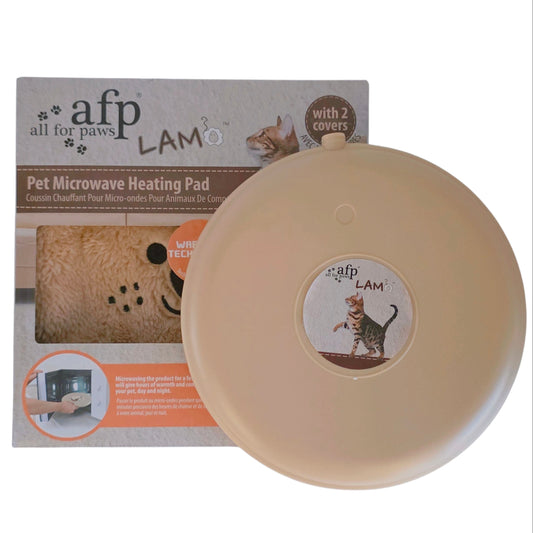 Pet microwave heating pad with 'all for paws' branding on a white background