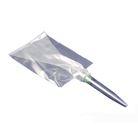 A transparent polyethylene semen collection sheath with a pre-attached 15cc vial.