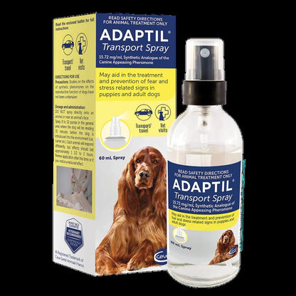 Adaptil Transport Spray packaging with a bottle on a white background