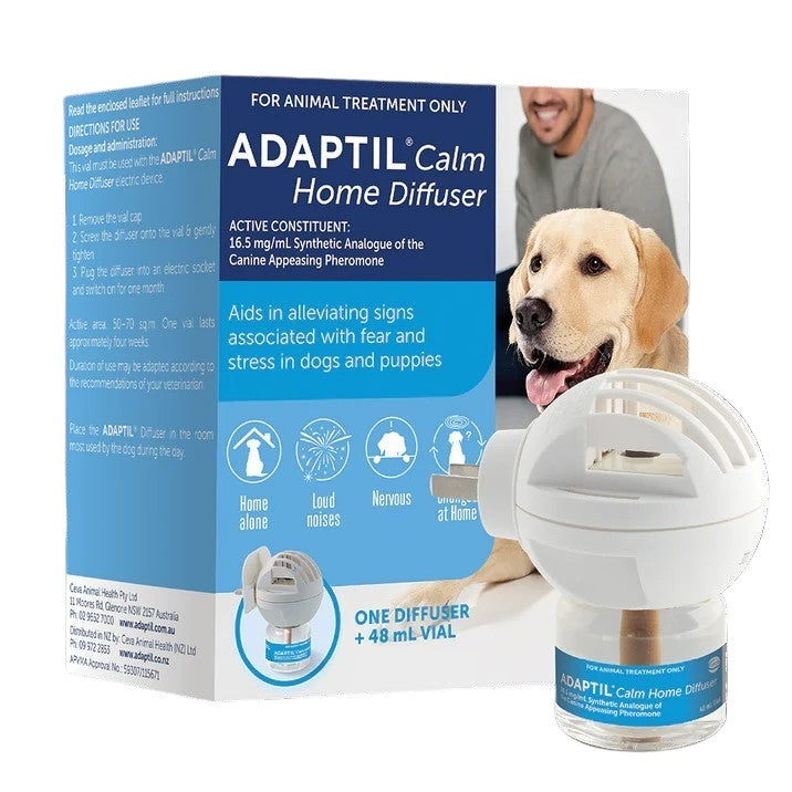 Adaptil Calm Home Diffuser packaging with a dog and person on a white background