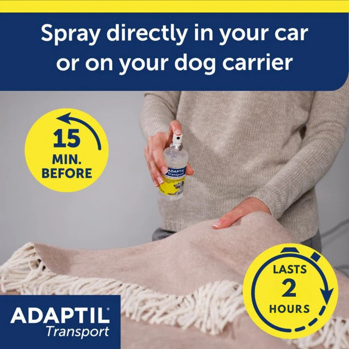 Adaptil Transport Spray being sprayed onto a blanket