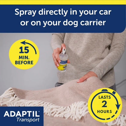 Adaptil Transport Spray being sprayed onto a blanket