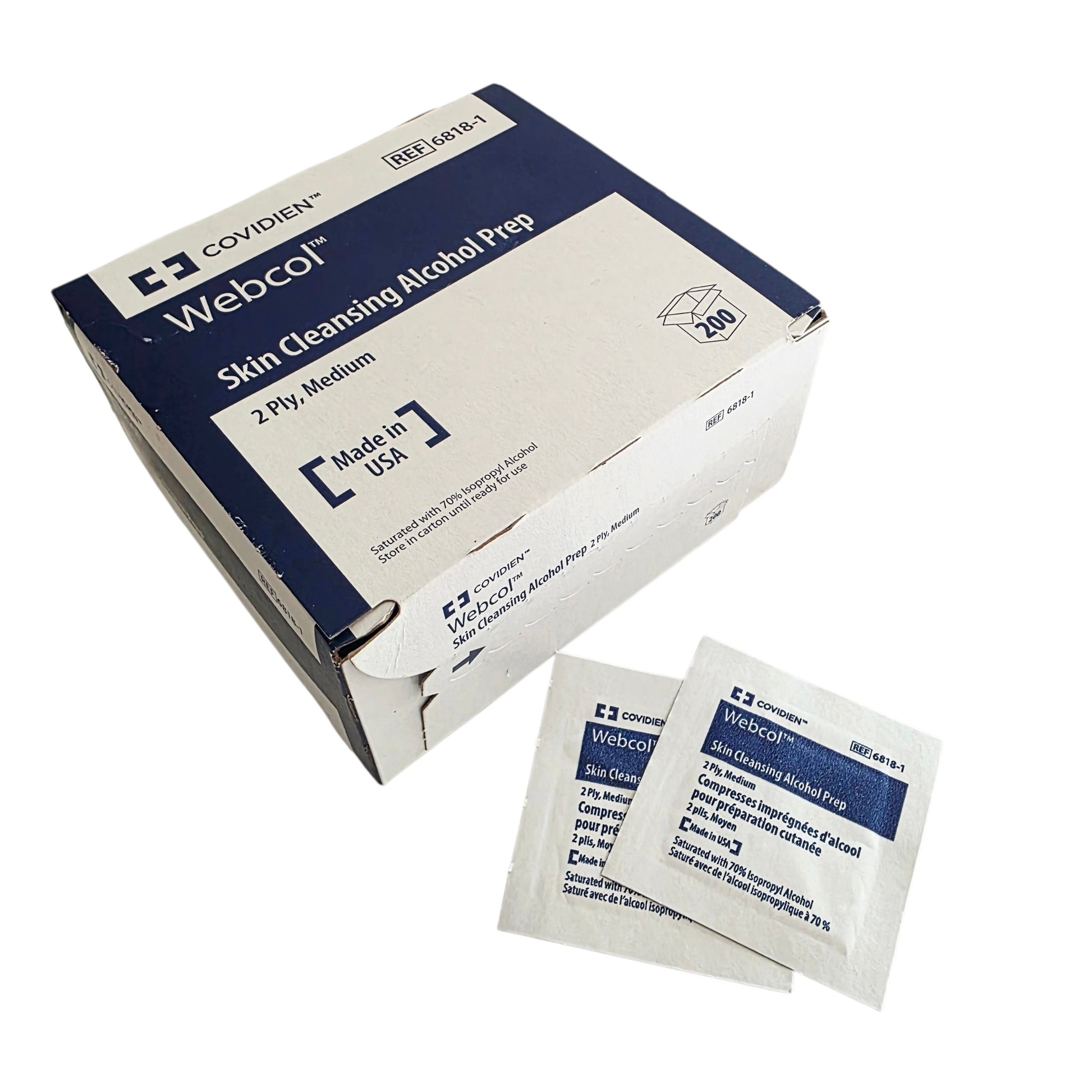 Box of Webco Skin Cleansing Alcohol Prep with individual packets on a white background