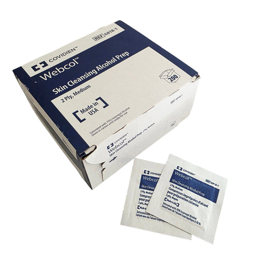Box of Webco Skin Cleansing Alcohol Prep with individual packets on a white background