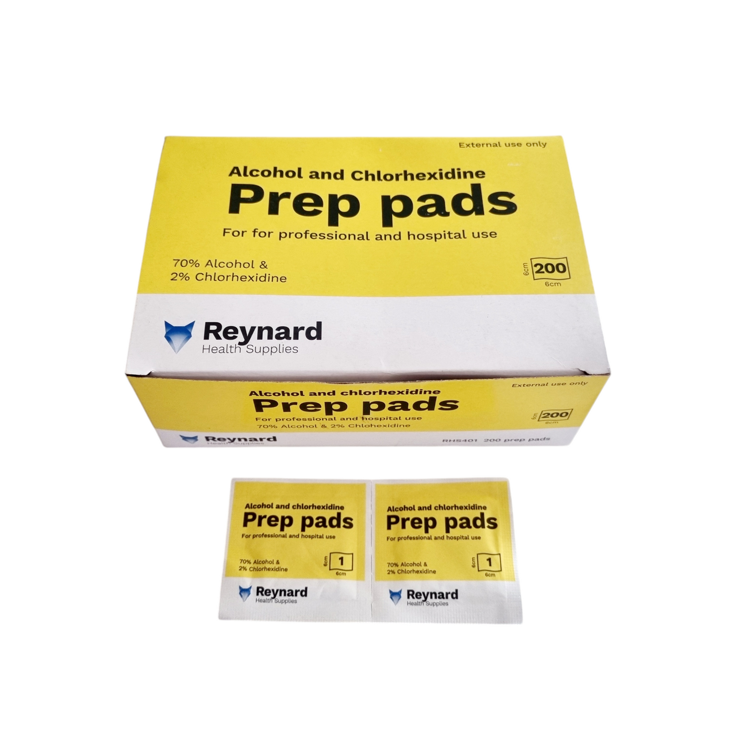 Alcohol and Chlorhexidine Prep Pads on a white background