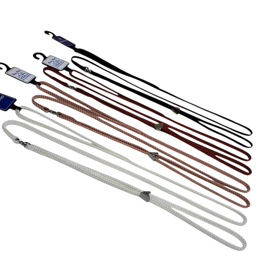 Set of Beau Pets 7mm Flat Nylon Martingale Show Leads in various colors on a white background