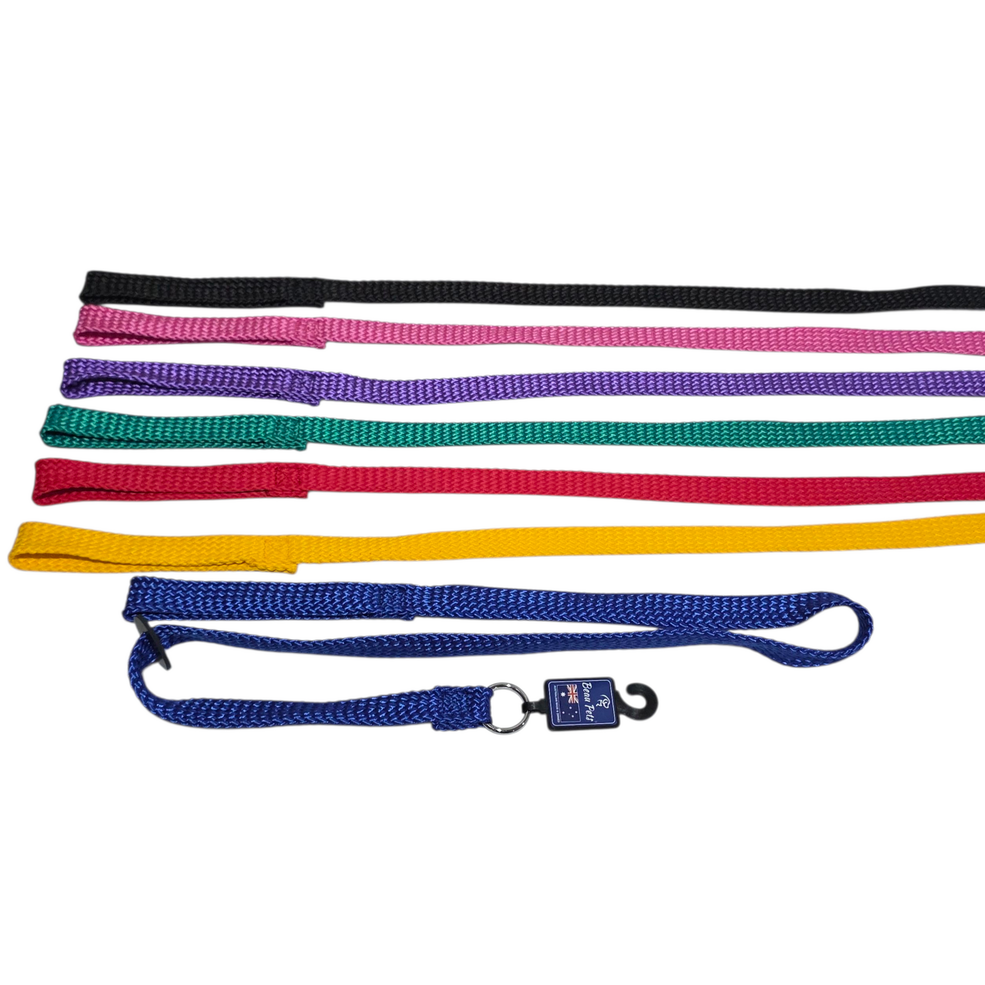 Set of colorful Beau Pets slip leads for dogs on a white background