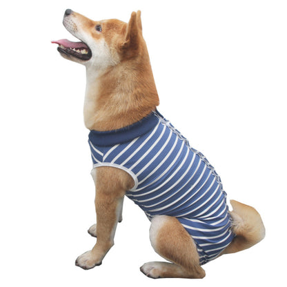Recovery Suit Dog - Blue Stripe Snap Button