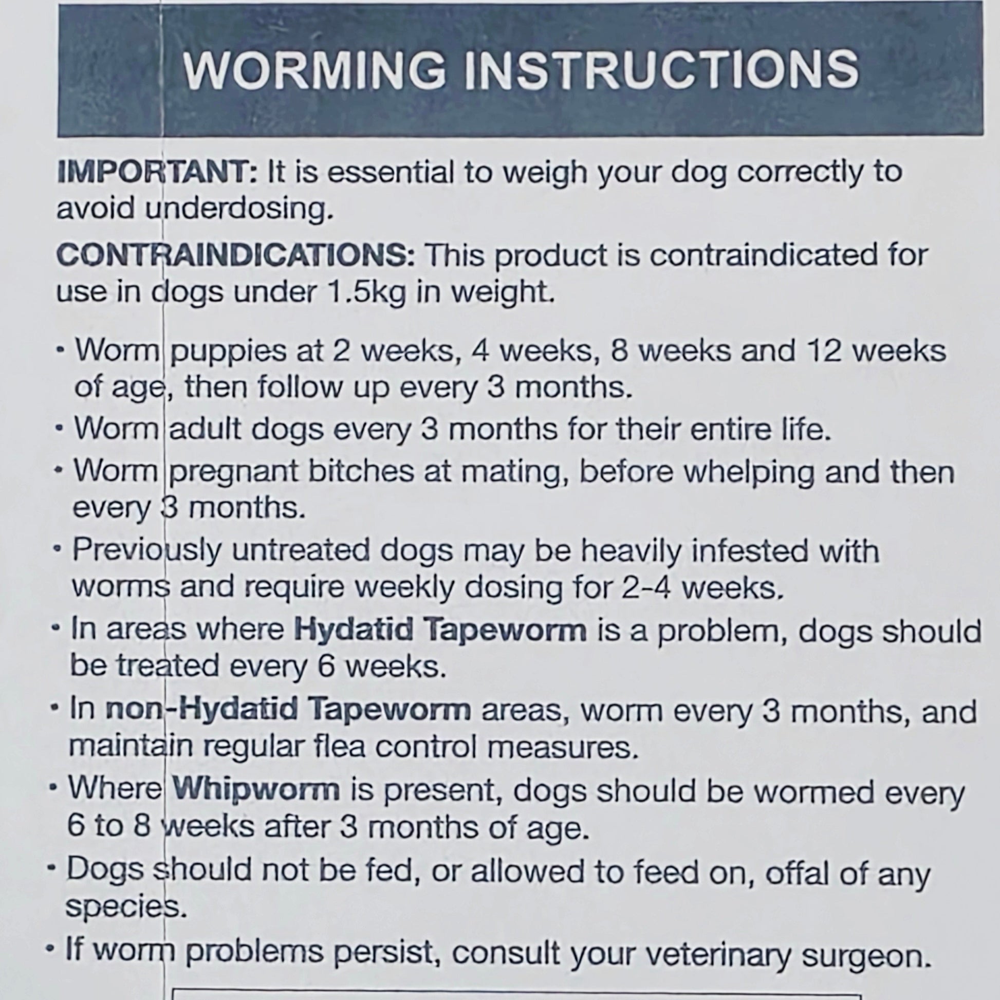 Worming instructions for dogs on a blue background
