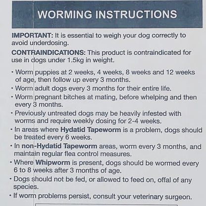 Worming instructions for dogs on a blue background