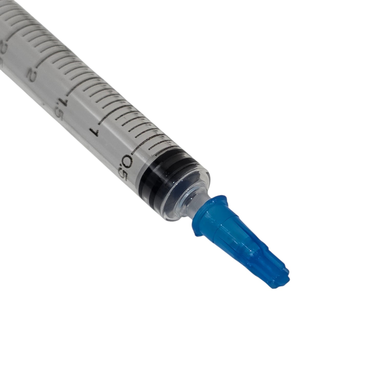 Close Up of Sterile Sringe cap on a syringe on a white background