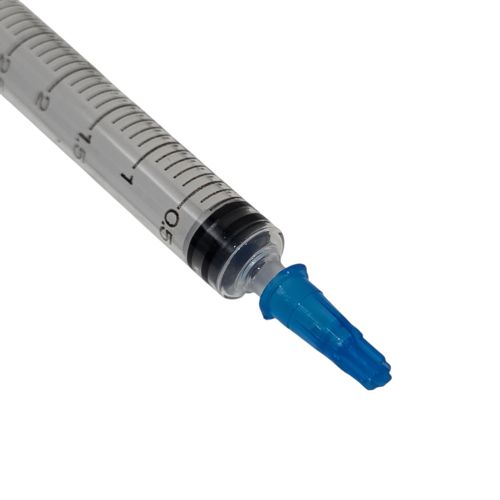 Close Up of Sterile Sringe cap on a syringe on a white background