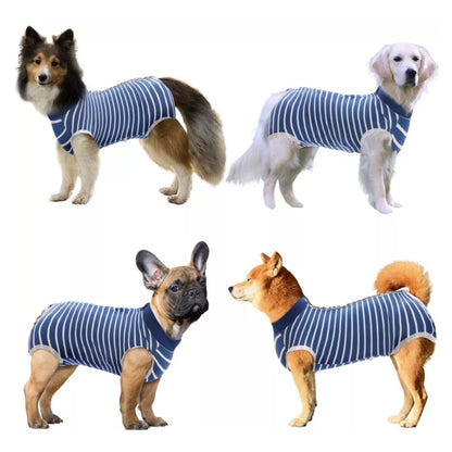 Recovery Suit Dog - Blue Stripe Snap Button