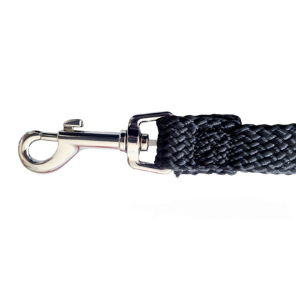 Black Beau Pets Double Nylon 60 leash with a silver metal clip on a white background