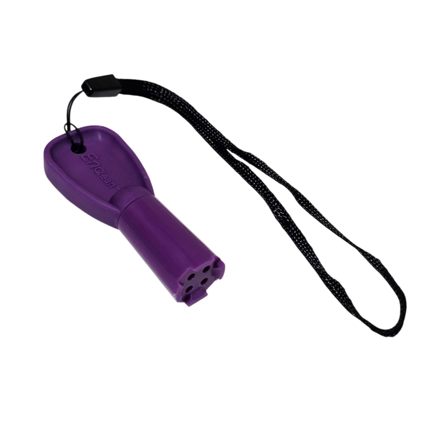 ENfit Enclean Re-usable Cleaning Brush with a black lanyard on a white background
