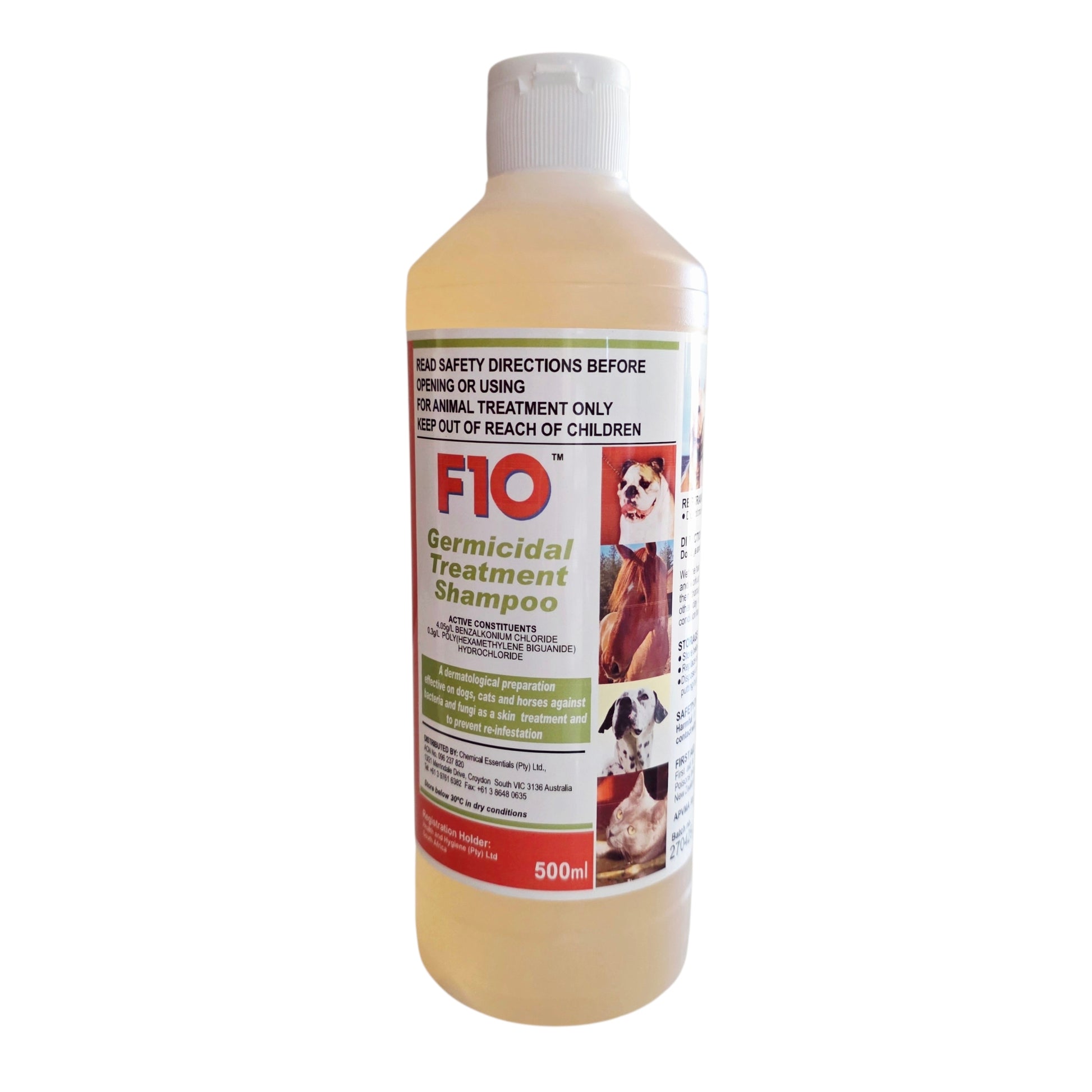 500mL Bottle of F10 Germicidal Shampoo on a white background