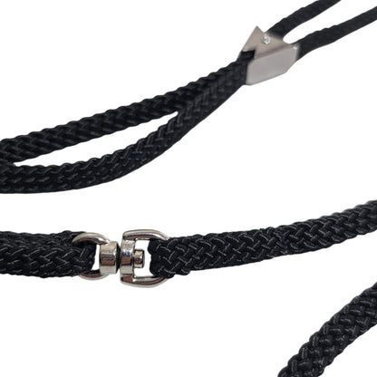 Swivel to stop martingale lead tangling and Spring loaded slide lock to set loop size 