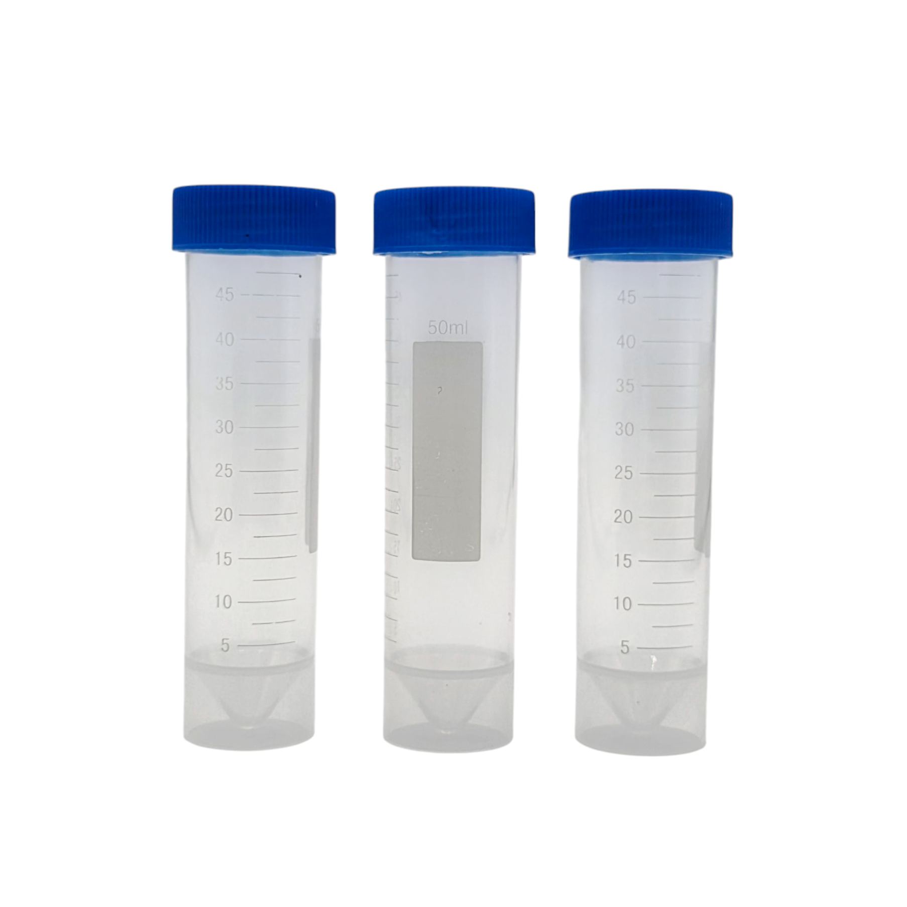 Three Free Standing Colletion Vials 50mL on a white background