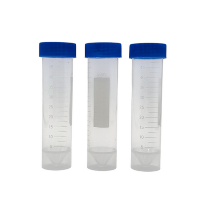 Three Free Standing Colletion Vials 50mL on a white background