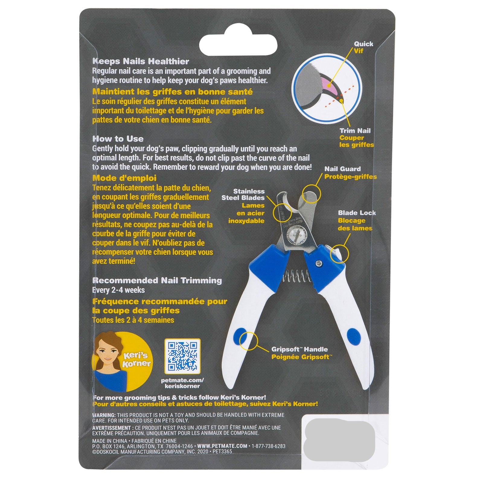 Gripsoft Pet nail clippers with packaging instructions on a white background