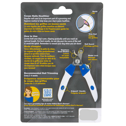Gripsoft Pet nail clippers with packaging instructions on a white background
