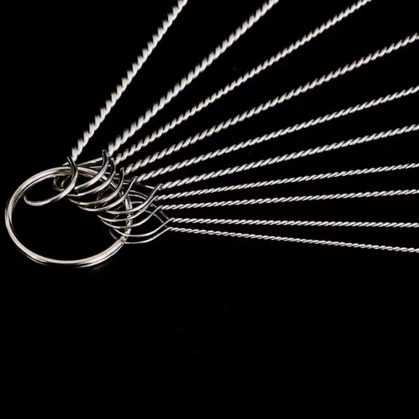 Hanging loop with set of 10 bottle brushes attached