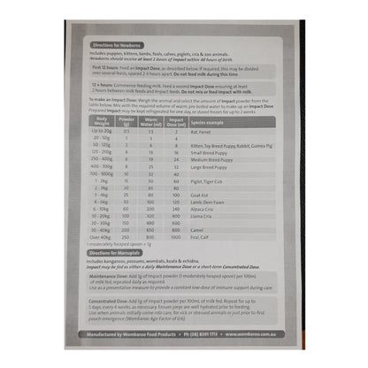 Impact Colostrum Direction Chart