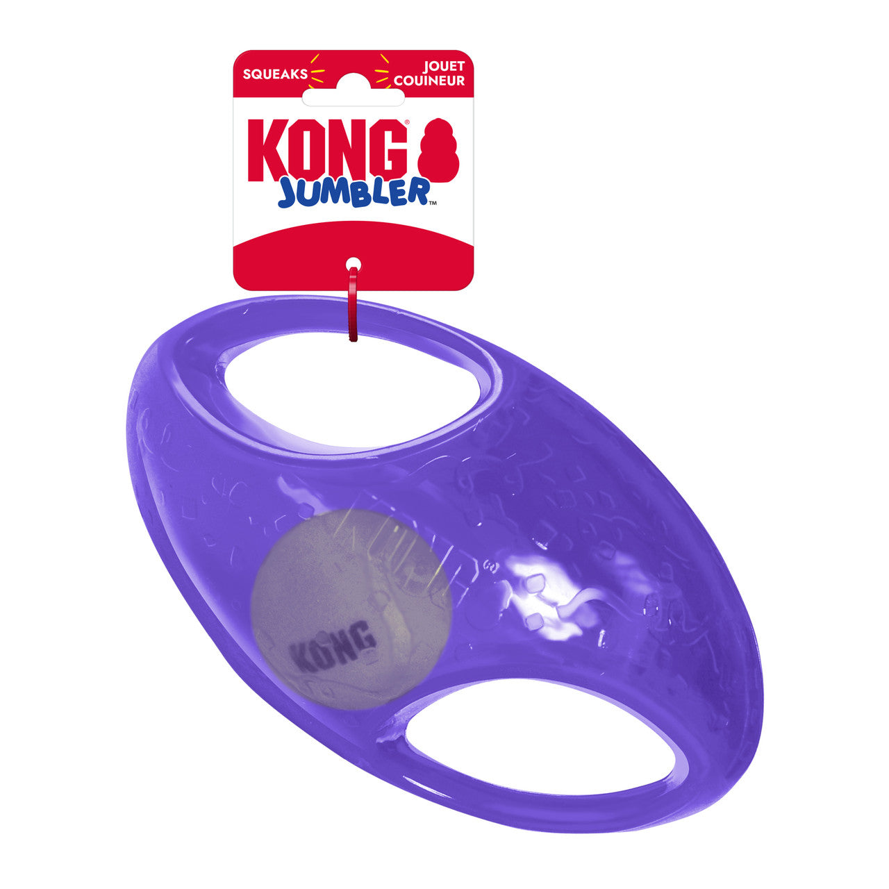 Purple KONG Jumbler toy with packaging on a white background