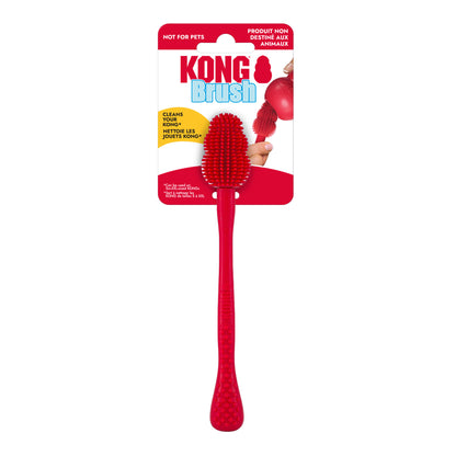 Red KONG cleaning brush with packaging on a white background