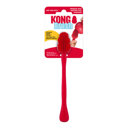 Red KONG cleaning brush with packaging on a white background