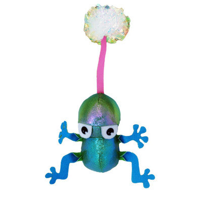 Colorful Kong Flingaroo Frog toy with a shiny ball on a white background