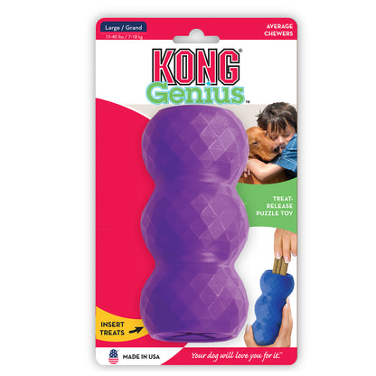 KONG Genius dog toy packaging with purple and blue toy on a white background