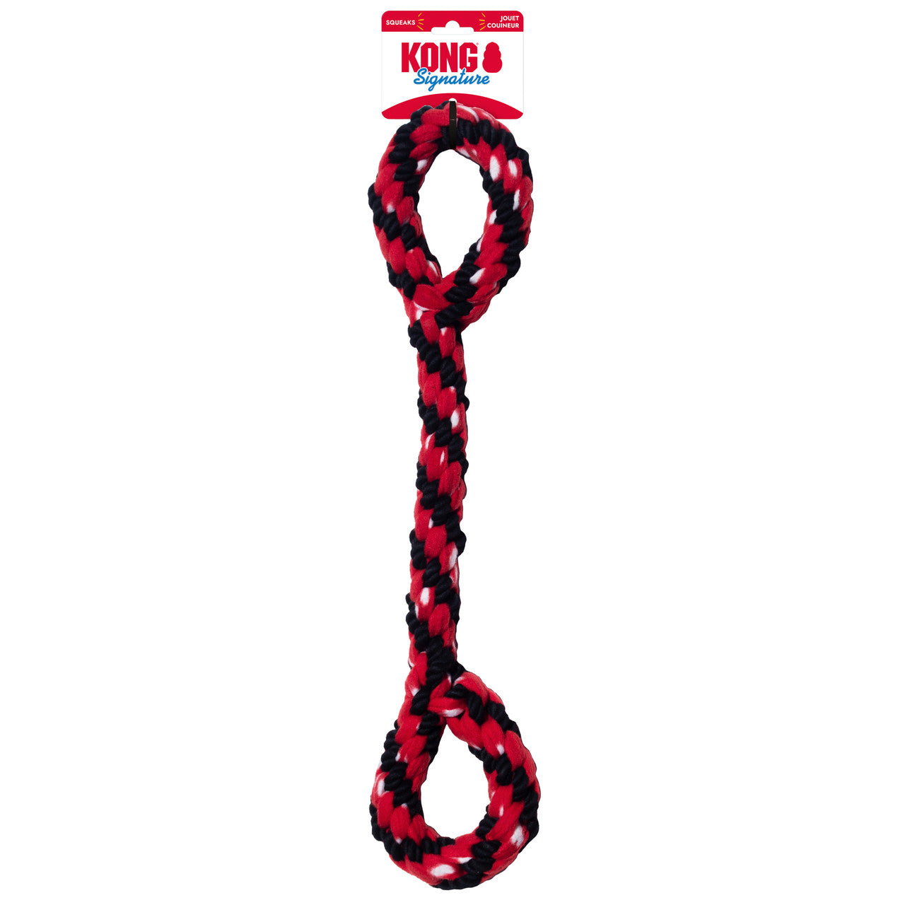 Red and black KONG Signature Double Tug Rope on a white background