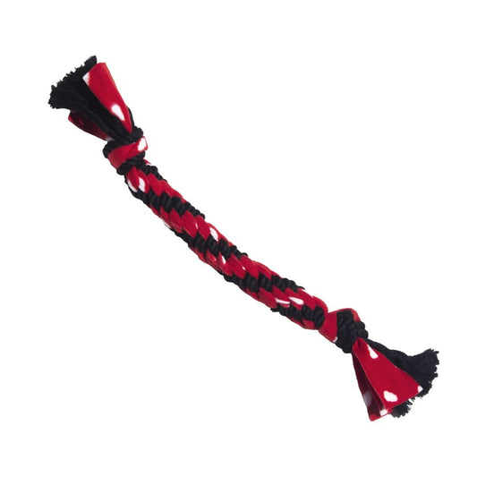 Red and black KONG Signature rope dog toy on a white background