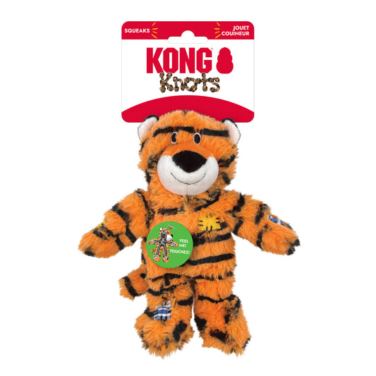 Kong Wild Knots Tiger dog toy with packaging on a white background