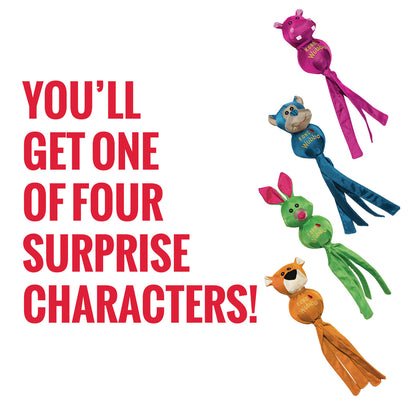 Colorful KONG Wubba Ballistic Friends Character toys with text 'You'll get one of four surprise characters!' on a white background