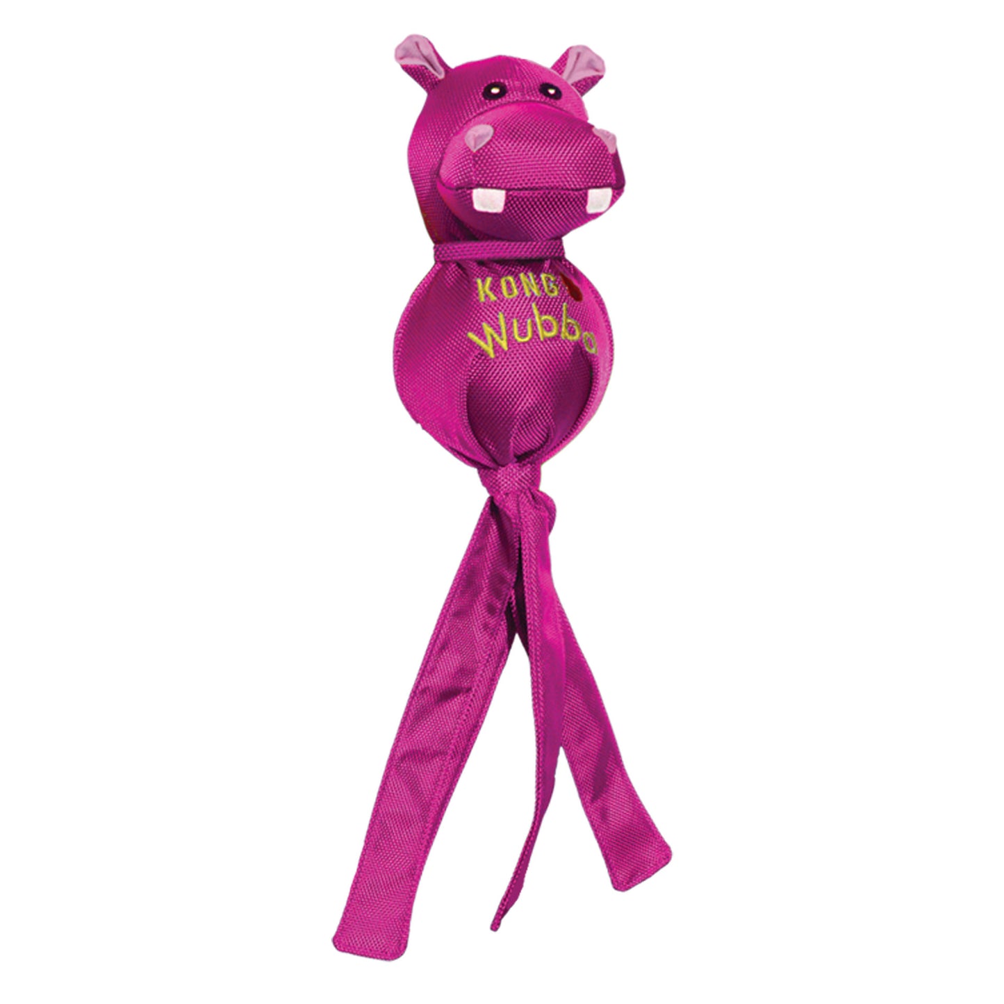 Pink KONG Wubba Ballistic Friends hippo-shaped KONG Wubba toy on a white background