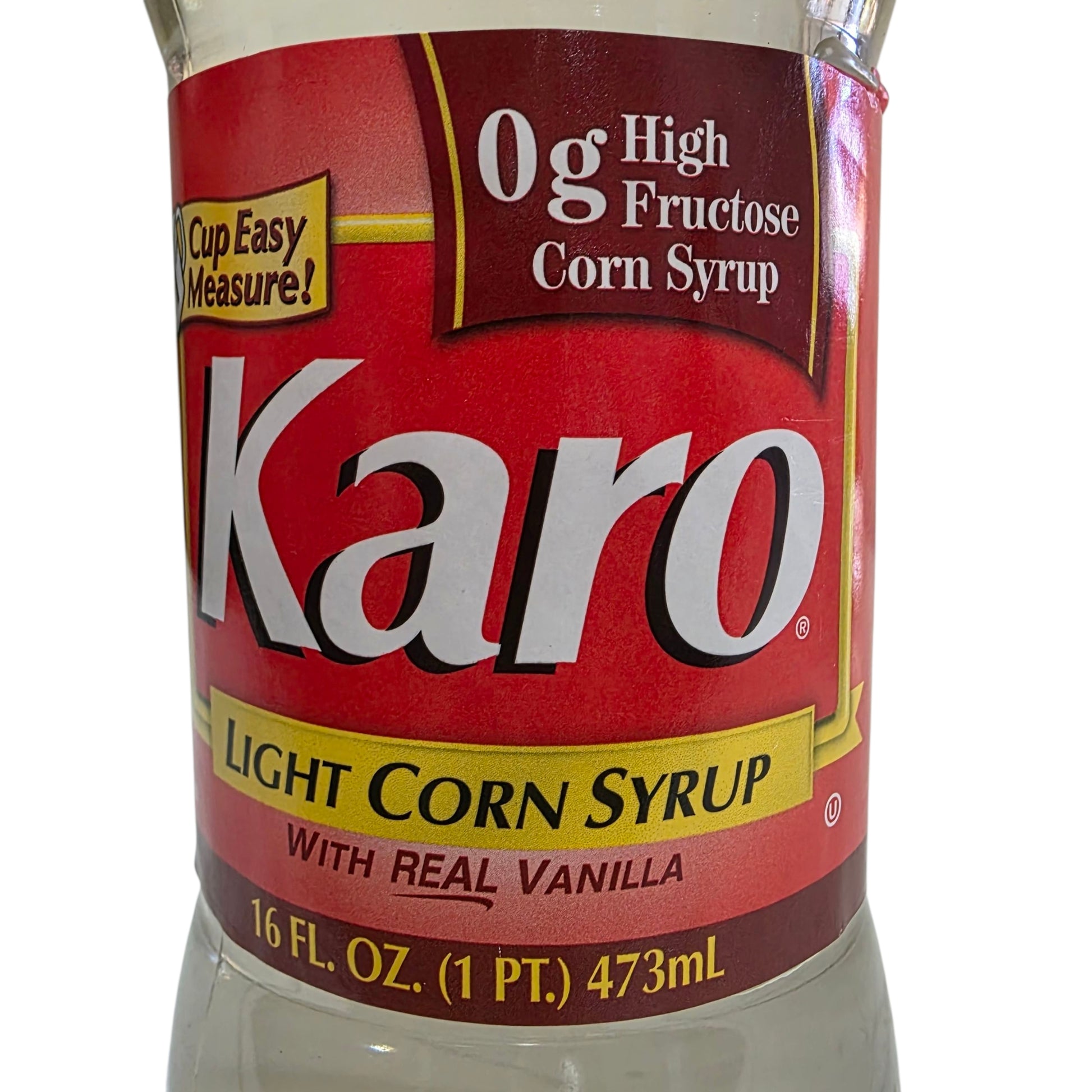 Karo light corn syrup bottle with a red label on a white background