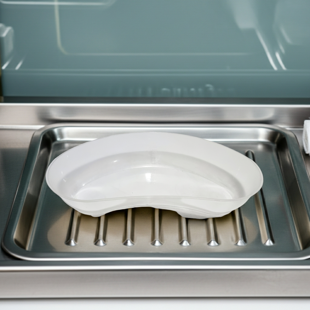 Kidney dish on a stainless steeel tray