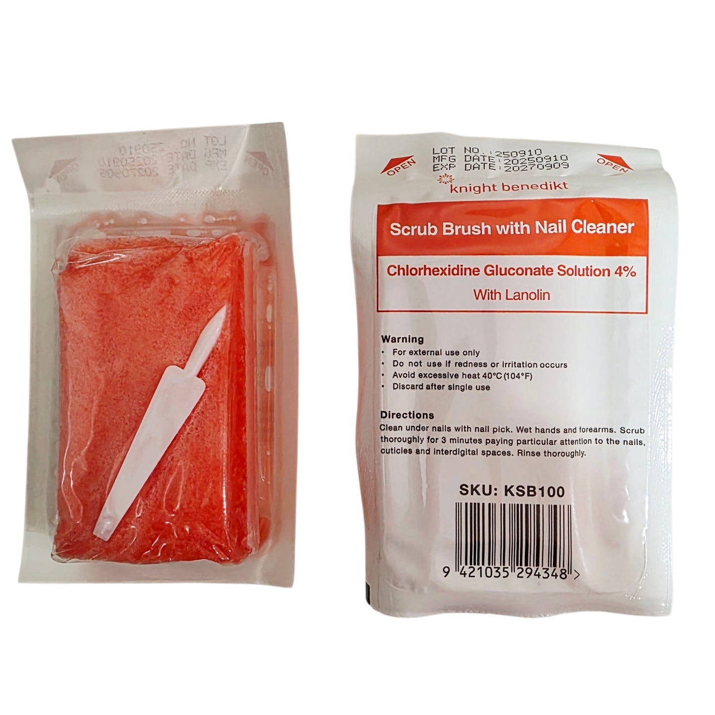 Knight Benedict Chlorheidine Scrub Brush wth Nail Cleaner in packet